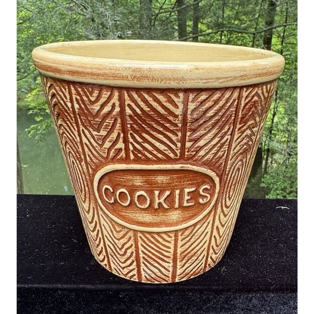 Vintage Owens USA Ovenware Cookie Jar Pottery Mid Century Earthen Brown -A72